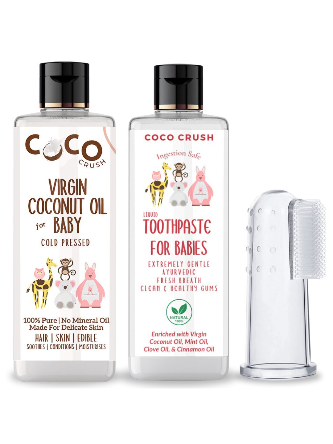 

Coco Crush Kids Set Of 3 Coconut Oil- 50 ml With Toothpaste- 100 ml & Toothbrush, Transparent