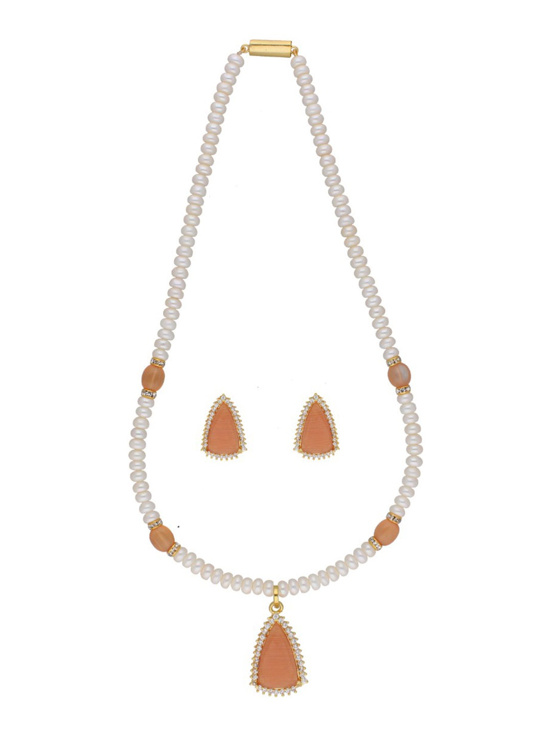 

Sri Jagdamba Pearls Dealer Gold-Plated Cubic Zirconia Stone-Studded & Beaded Jewellery Set