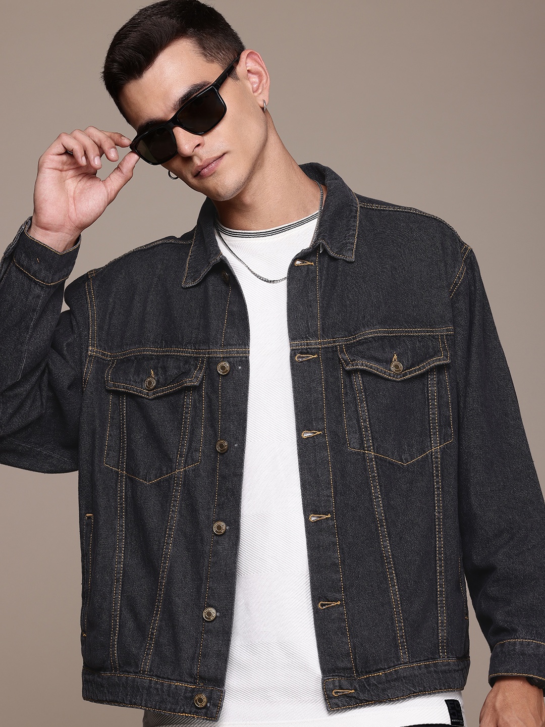 

The Roadster Life Co. Pure Cotton Denim Truckers Jacket, Charcoal
