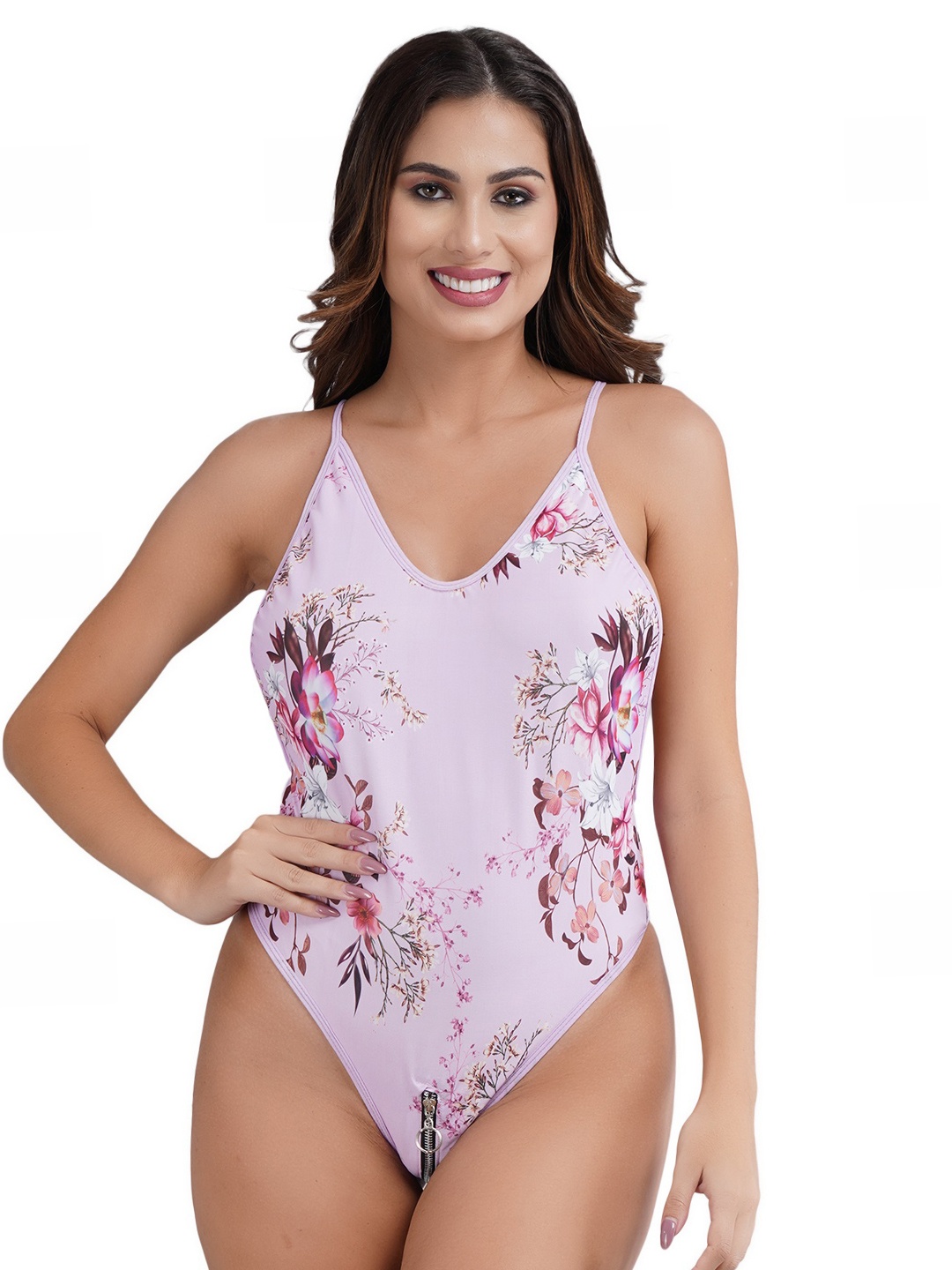 

SSoShHub Women Printed Shoulder Strap Bodysuit, Purple