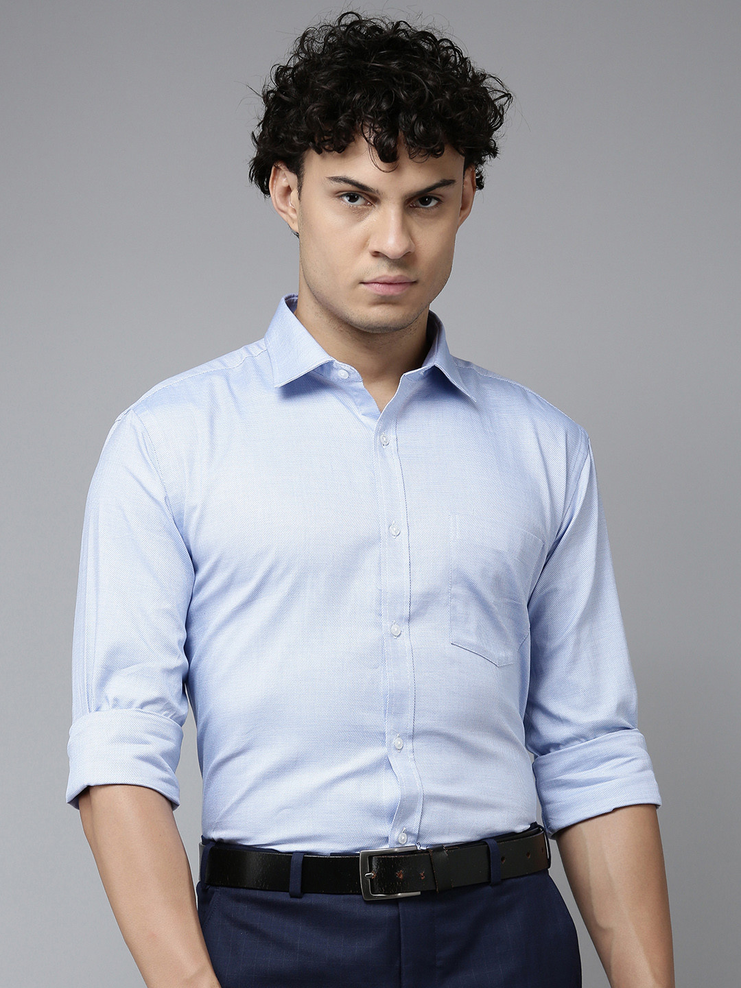 

Park Avenue Self Design Slim Fit Pure Cotton Formal Shirt, Blue