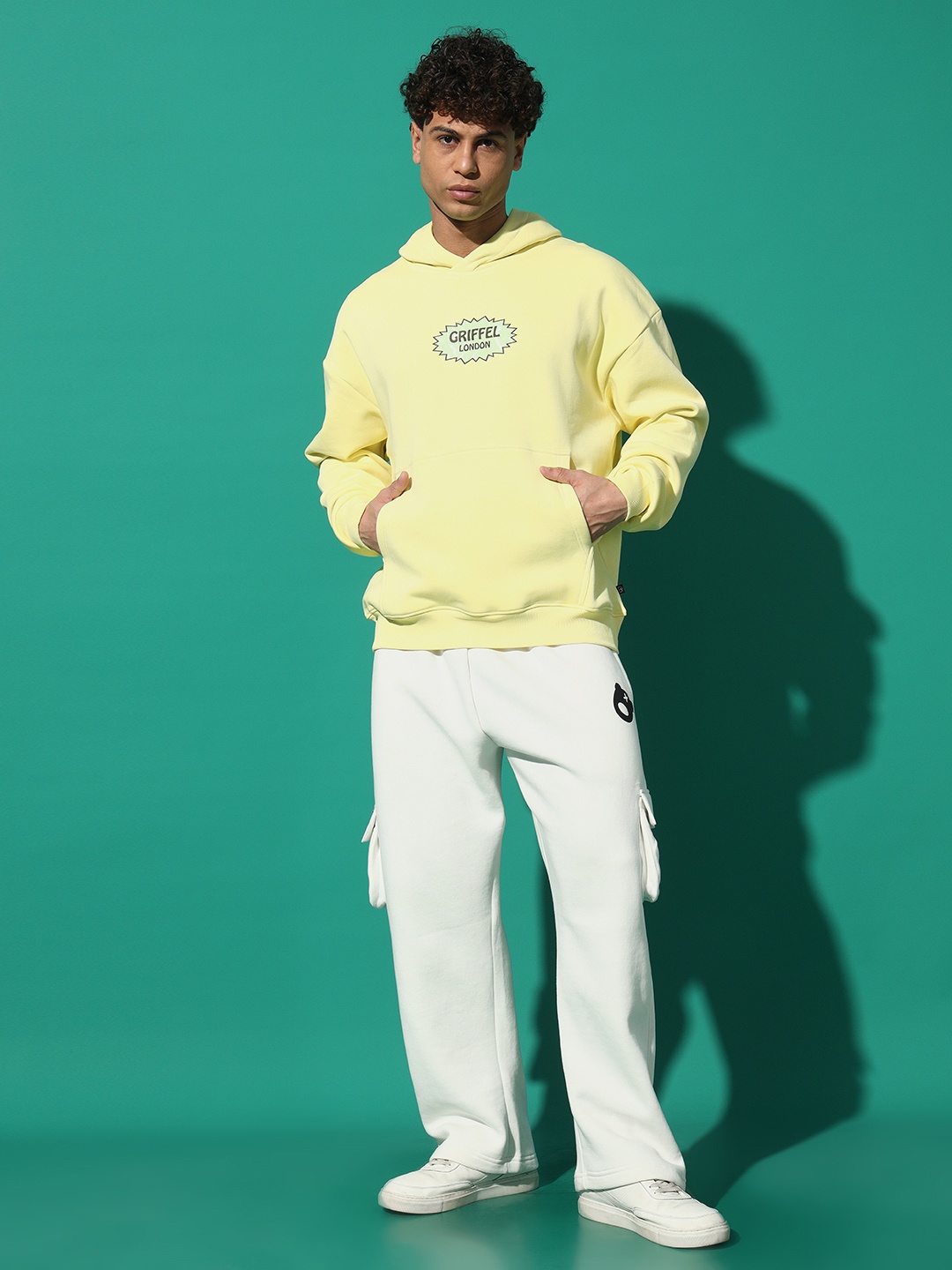 

GRIFFEL Men Graphic Printed Hooded Tracksuits, Yellow