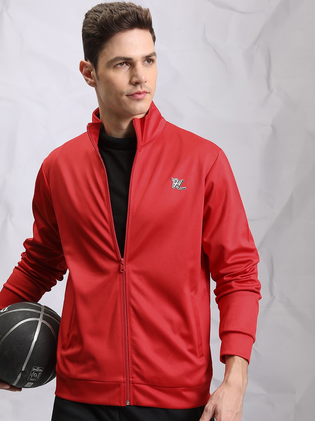 

HIGHLANDER Mock Collar Open Front Jacket, Red