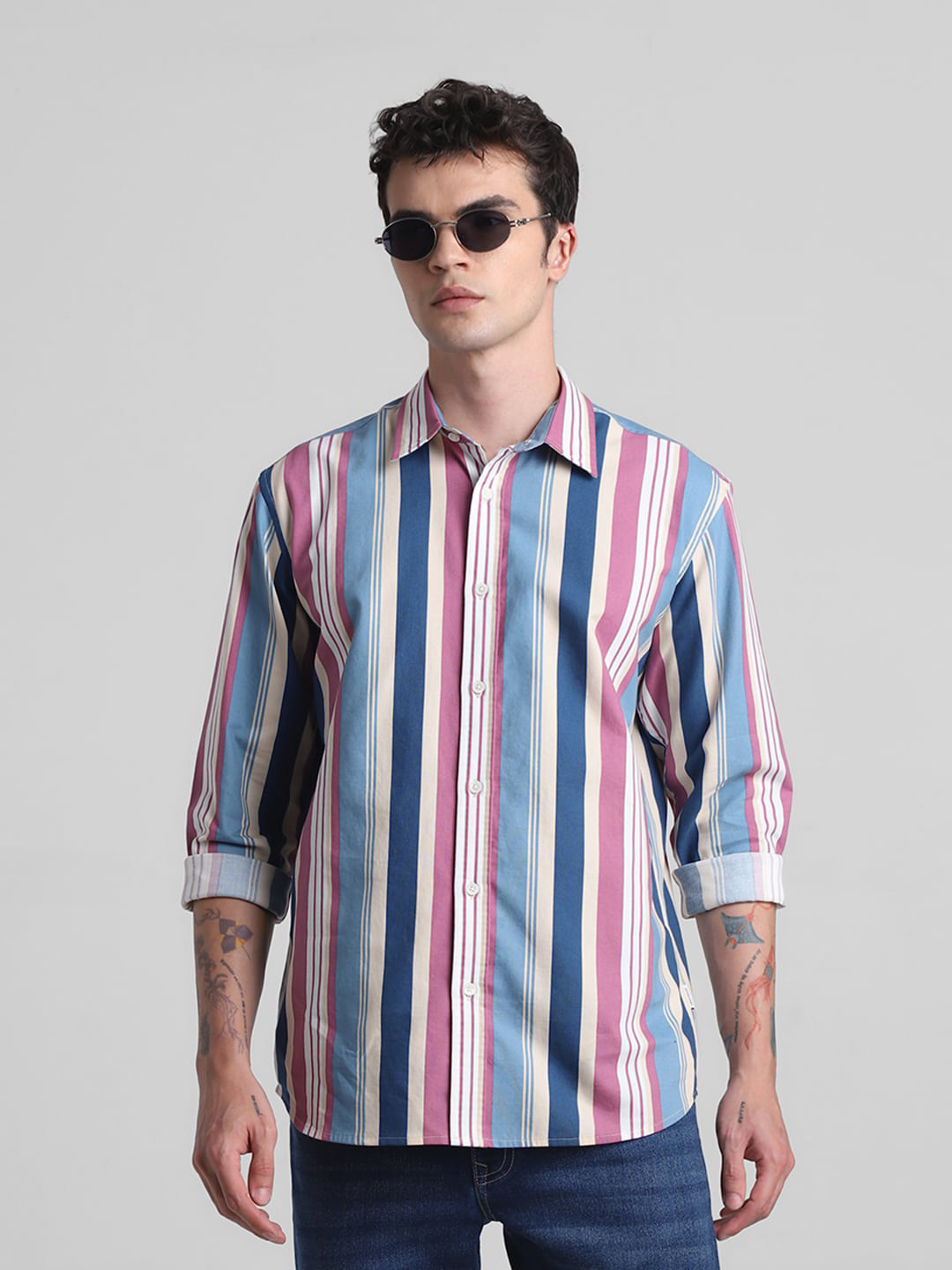 

Jack & Jones Slim Fit Striped Pure Cotton Casual Shirt, White