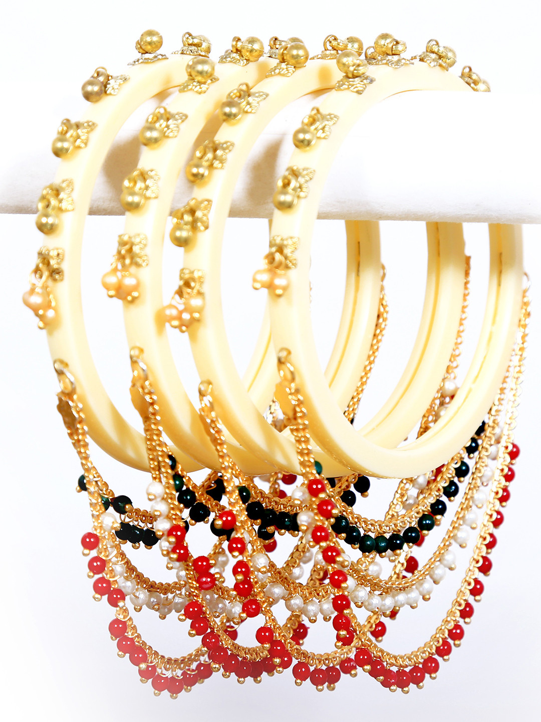 

Zindura Set Of 4 Gold-Plated Pearl Beaded Bangles
