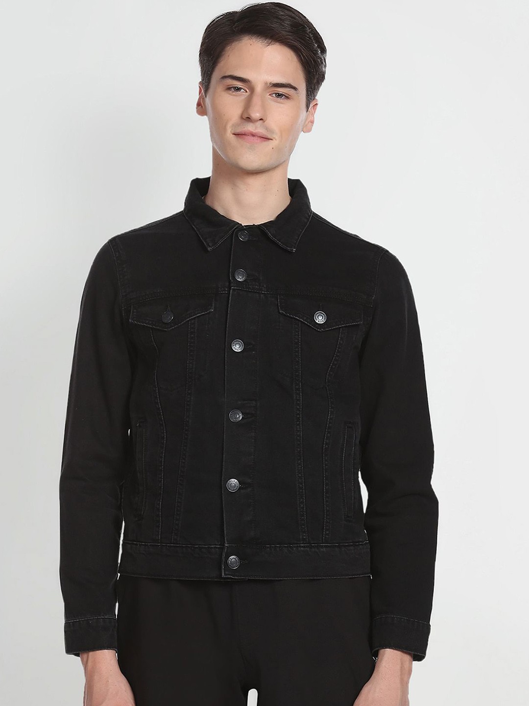 

U.S. Polo Assn. Denim Co. Men Spread Collar Long Sleeves Cotton Denim Jacket, Black