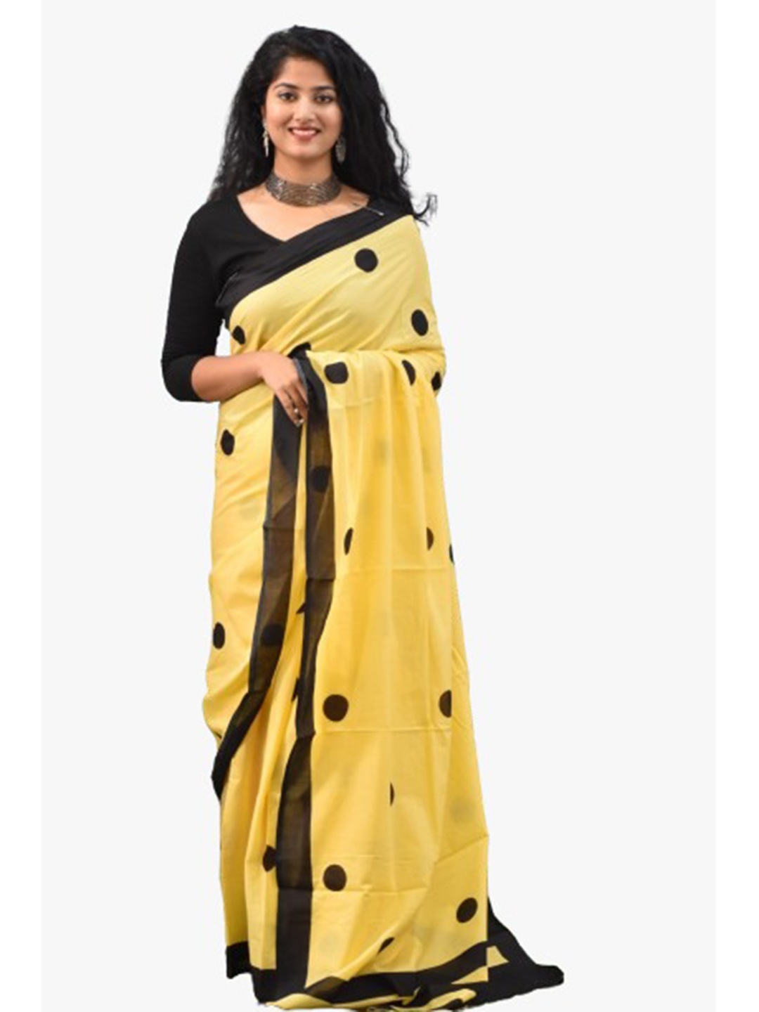 

clothonus Ikat Polka Dot Pure Cotton Saree, Yellow