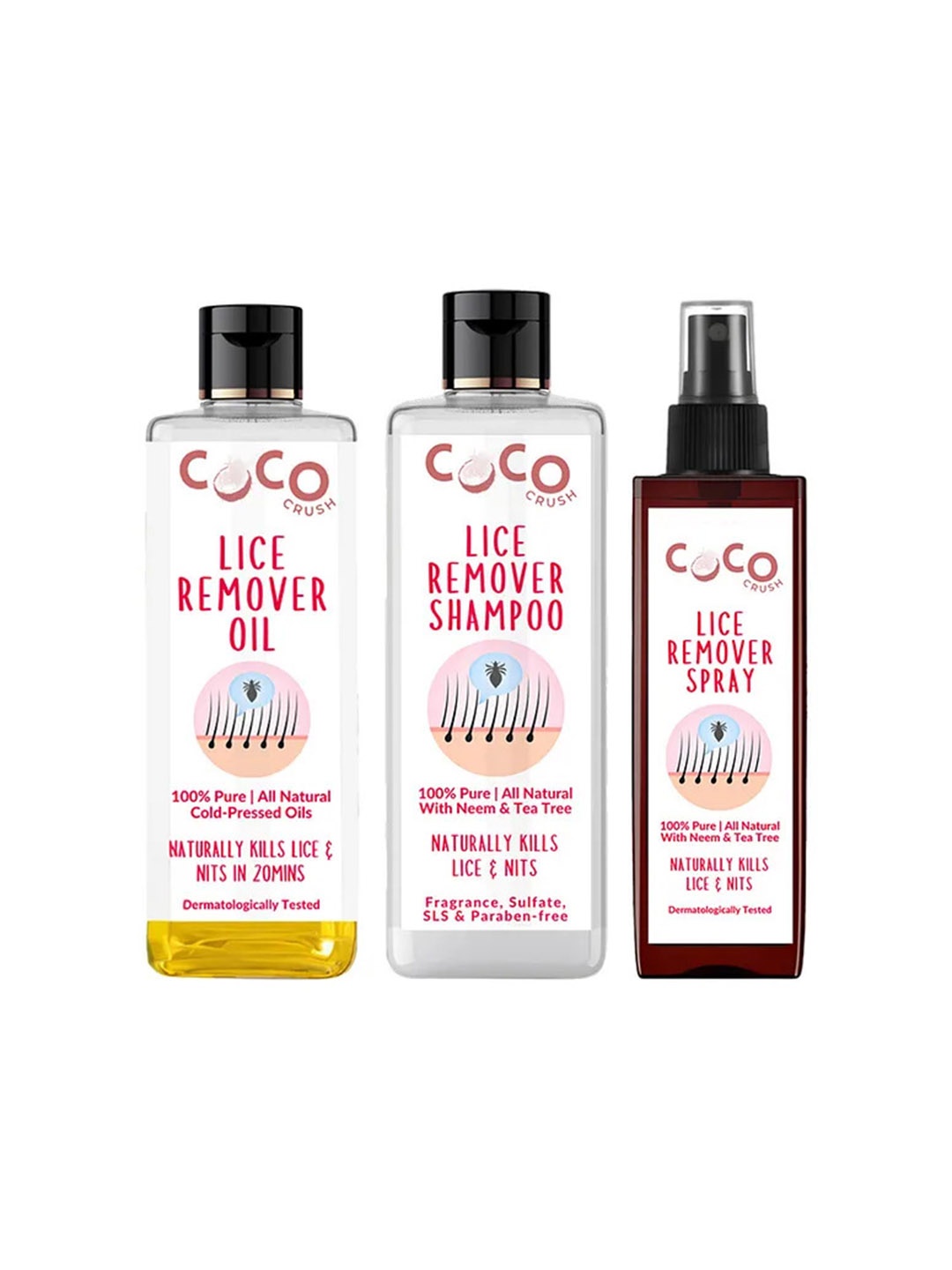 

Coco Crush Set Of 3 Lice Remover Oil, Shampoo & Spray - 50 ml Each, Yellow