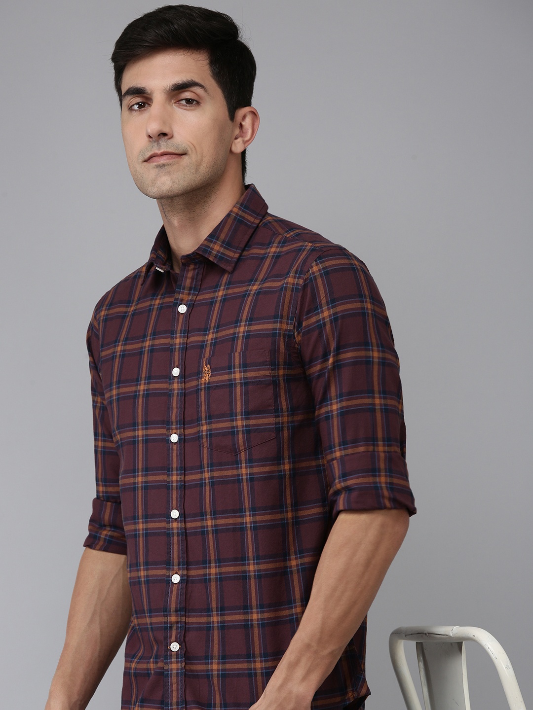 

U.S. Polo Assn. Tailored Fit Tartan Checks Pure Cotton Casual Shirt, Maroon
