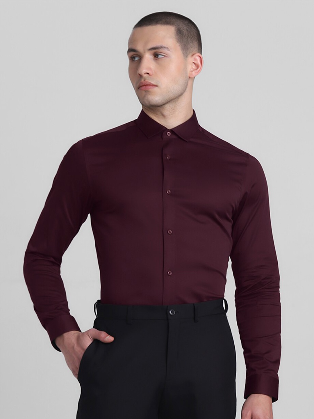 

Jack & Jones Slim Fit Spread Collar Cotton Casual Shirt, Maroon