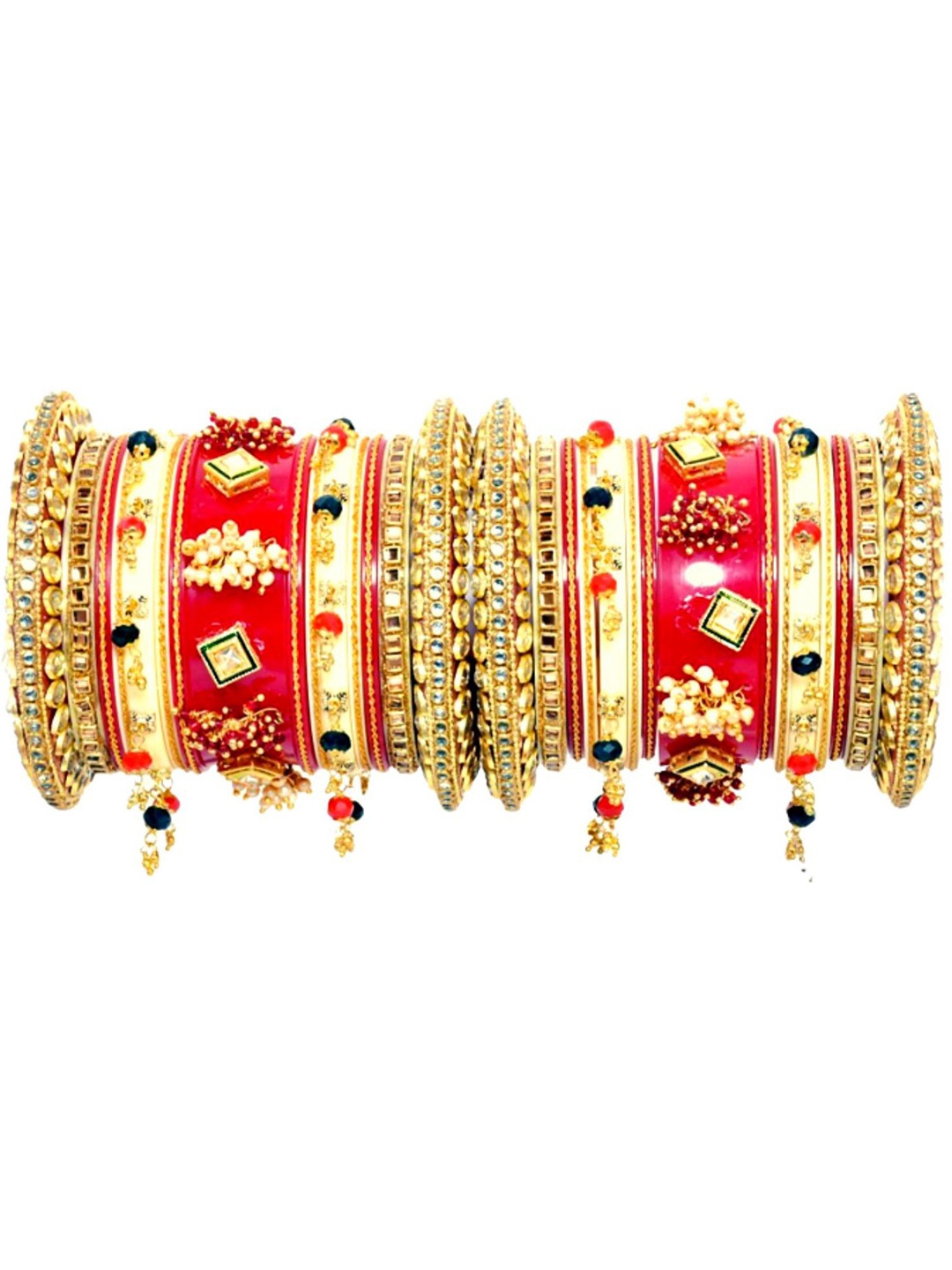 

Zindura Set Of 2 Gold-Plated Stone Studded & Pearl Beaded Chuda Bangles