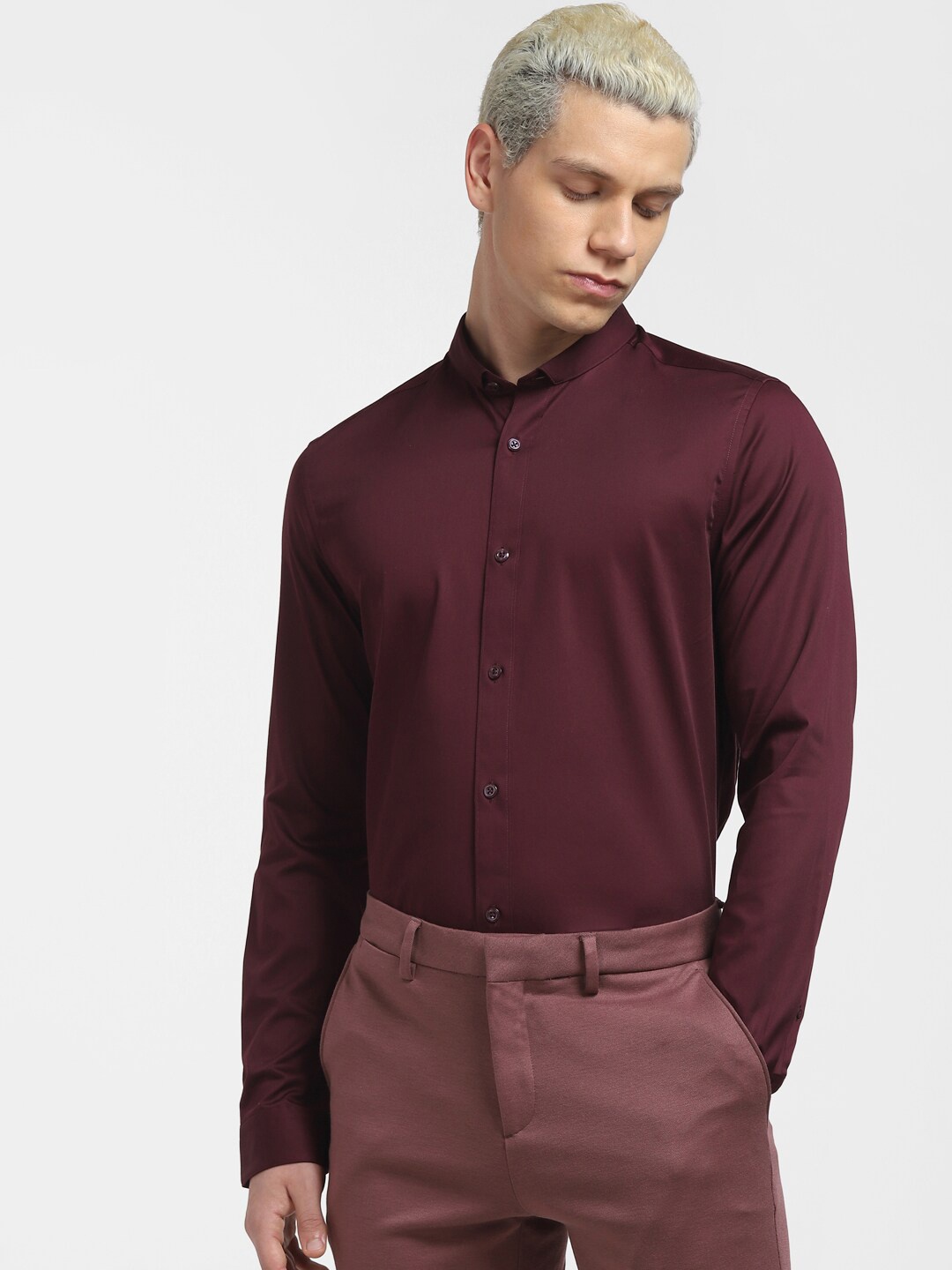 

Jack & Jones Men Slim Fit Formal Cotton Shirt, Maroon
