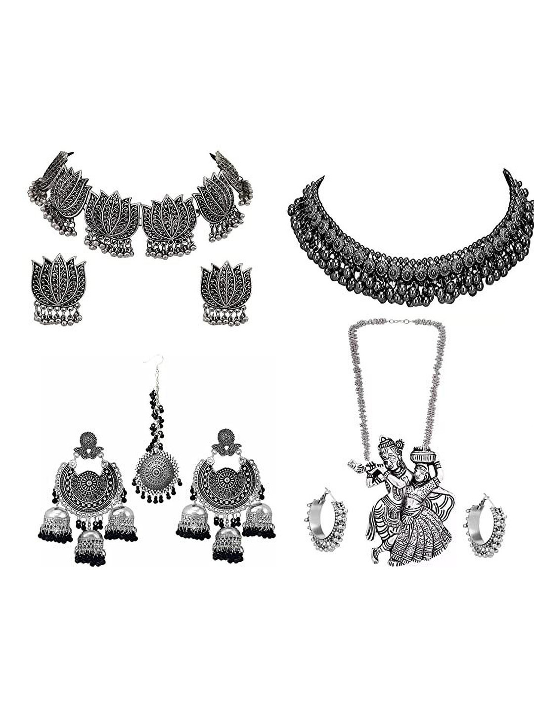 

JMBW INTERNATIONAL Beaded Oxidised Jewellery Set, Silver