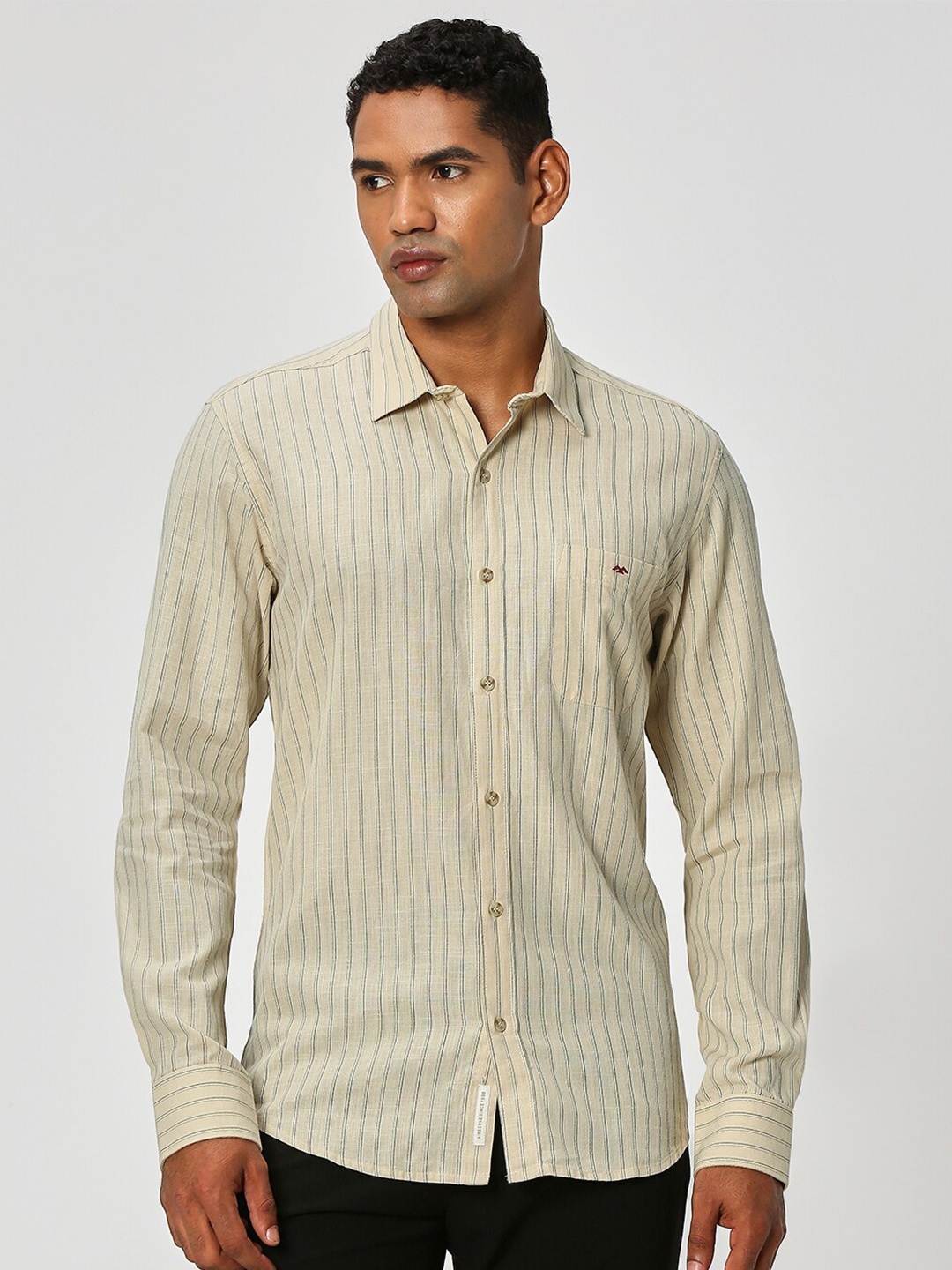 

Mufti Slim Fit Striped Pure Cotton Casual Shirt, Beige