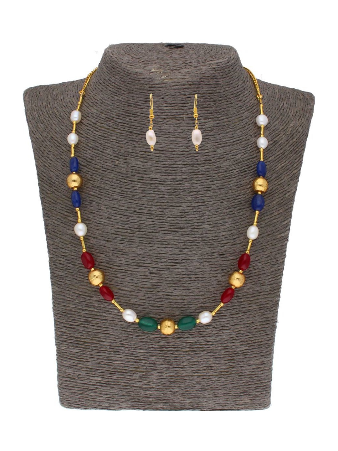 

Sri Jagdamba Pearls Dealer Gold-Plated Pearl-Studded Jewellery Set