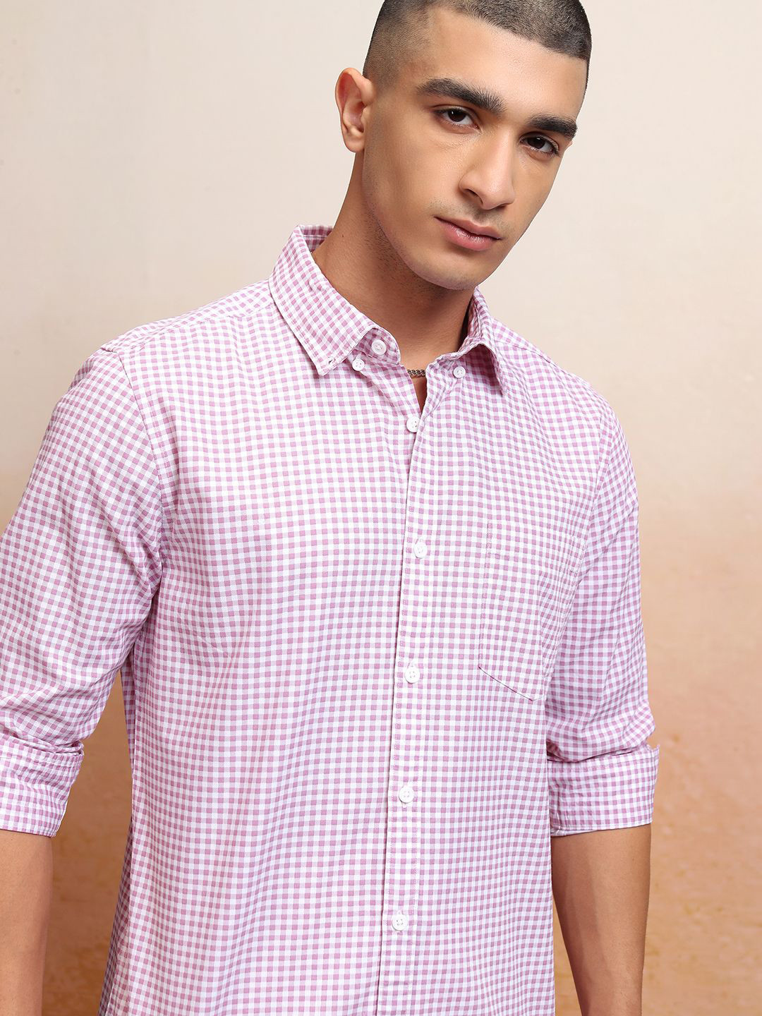 

HIGHLANDER Men Gingham Checks Casual Shirt, Pink