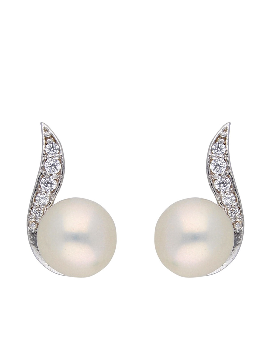 

Sri Jagdamba Pearls Dealer Sterling Silver-Plated Mother of Pearl Contemporary Studs