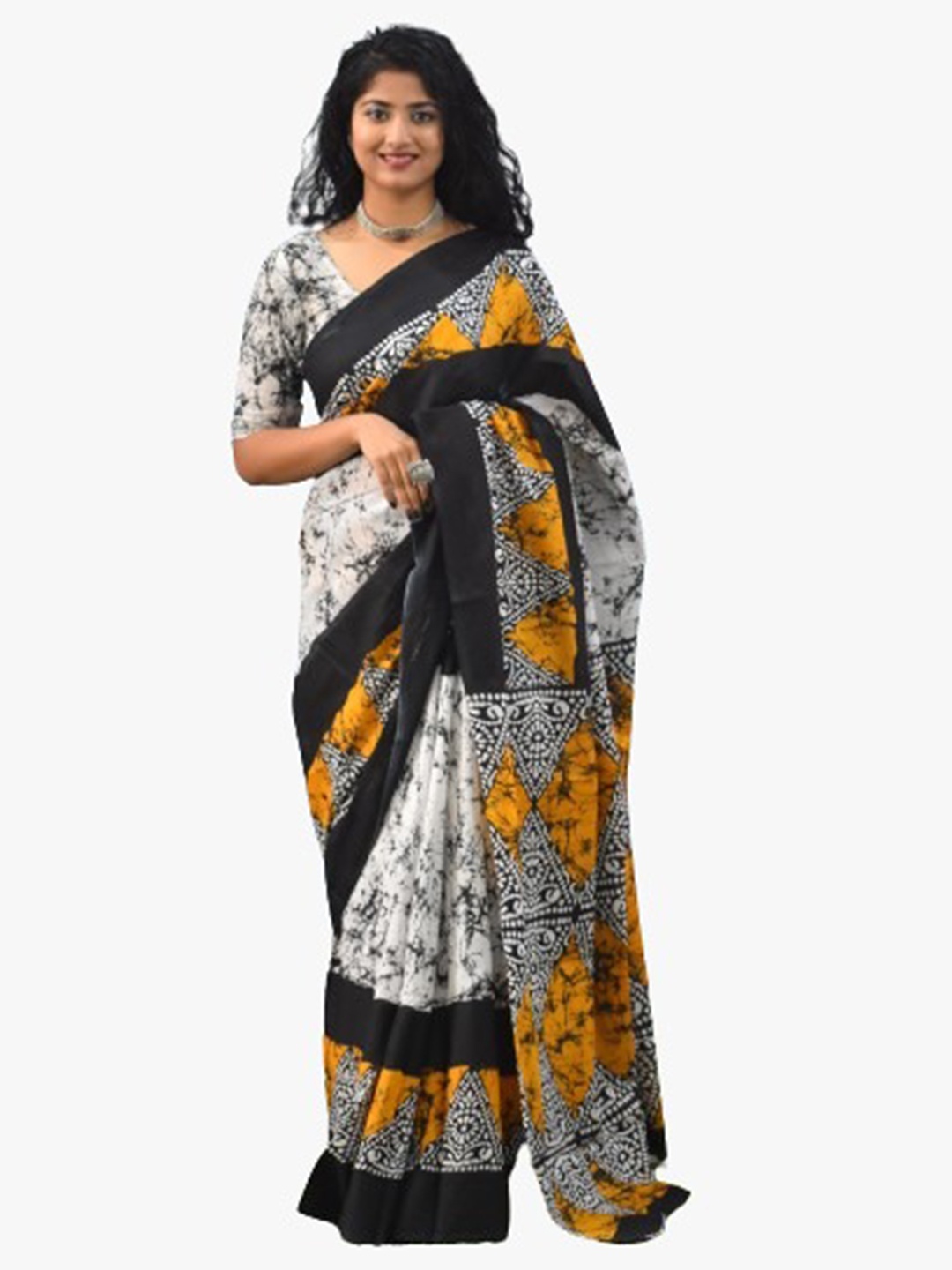 

clothonus Pure Cotton Ikat Saree, Yellow