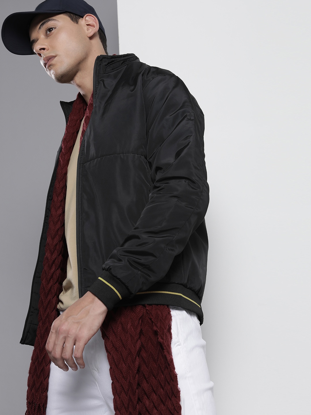 

The Indian Garage Co Men Zip-Front Bomber Jacket with Insert Pockets, Black