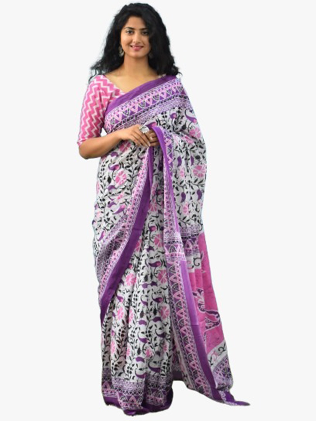 

TROPWEAR Ikat Ethnic Motif Pure Cotton Saree, Purple