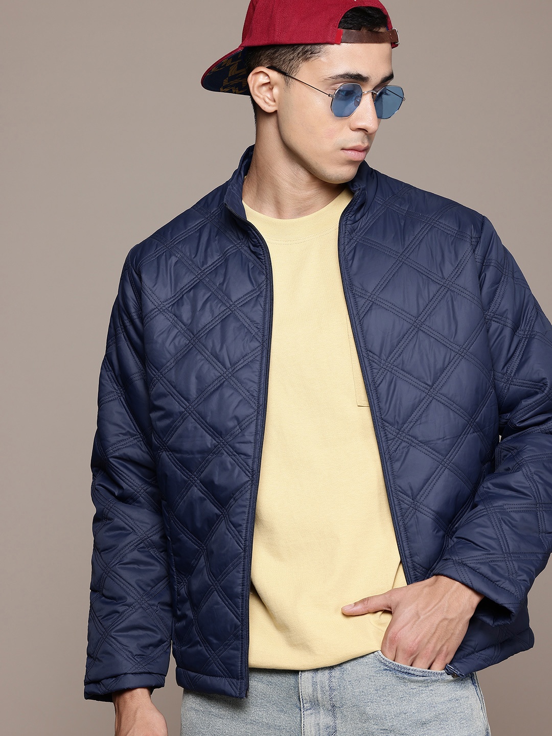 

The Roadster Lifestyle Co. Men Quilted Mock Collar Jacket, Blue