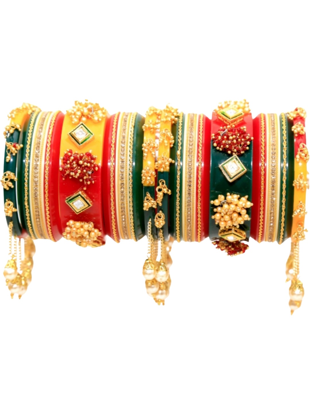 

Zindura Set Of 2 Gold-Plated Kundan-Studded & Pearl Beaded Chuda Bangles