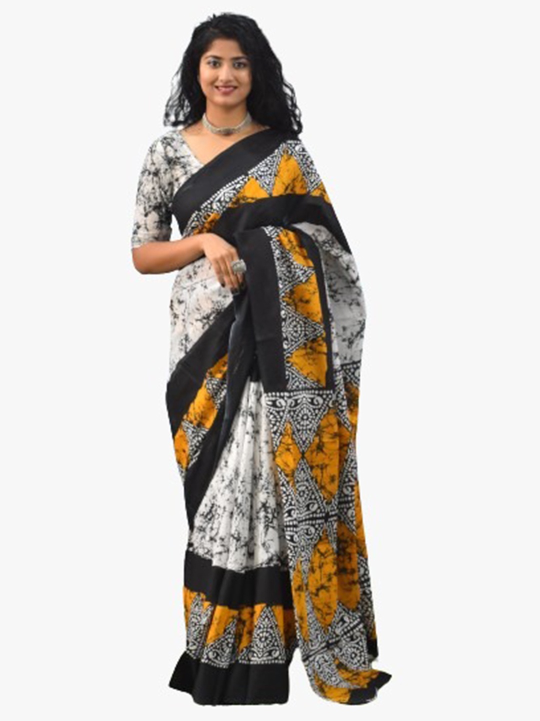 

TROPWEAR Ikat Pure Cotton Saree, Yellow