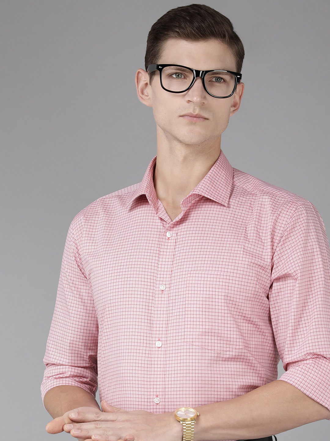 

Park Avenue Slim Fit Checked Pure Cotton Formal Shirt, Pink