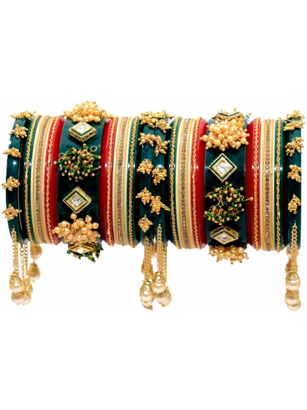 

Zindura Set Of 2 Gold-Plated Pearls Studded & Beaded Chuda Bangles