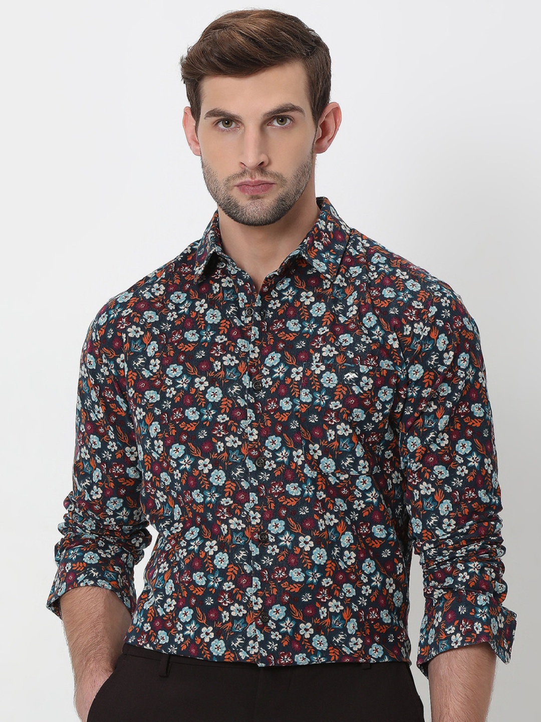 

Mufti Slim Fit Floral Printed Pure Cotton Casual Shirt, Teal