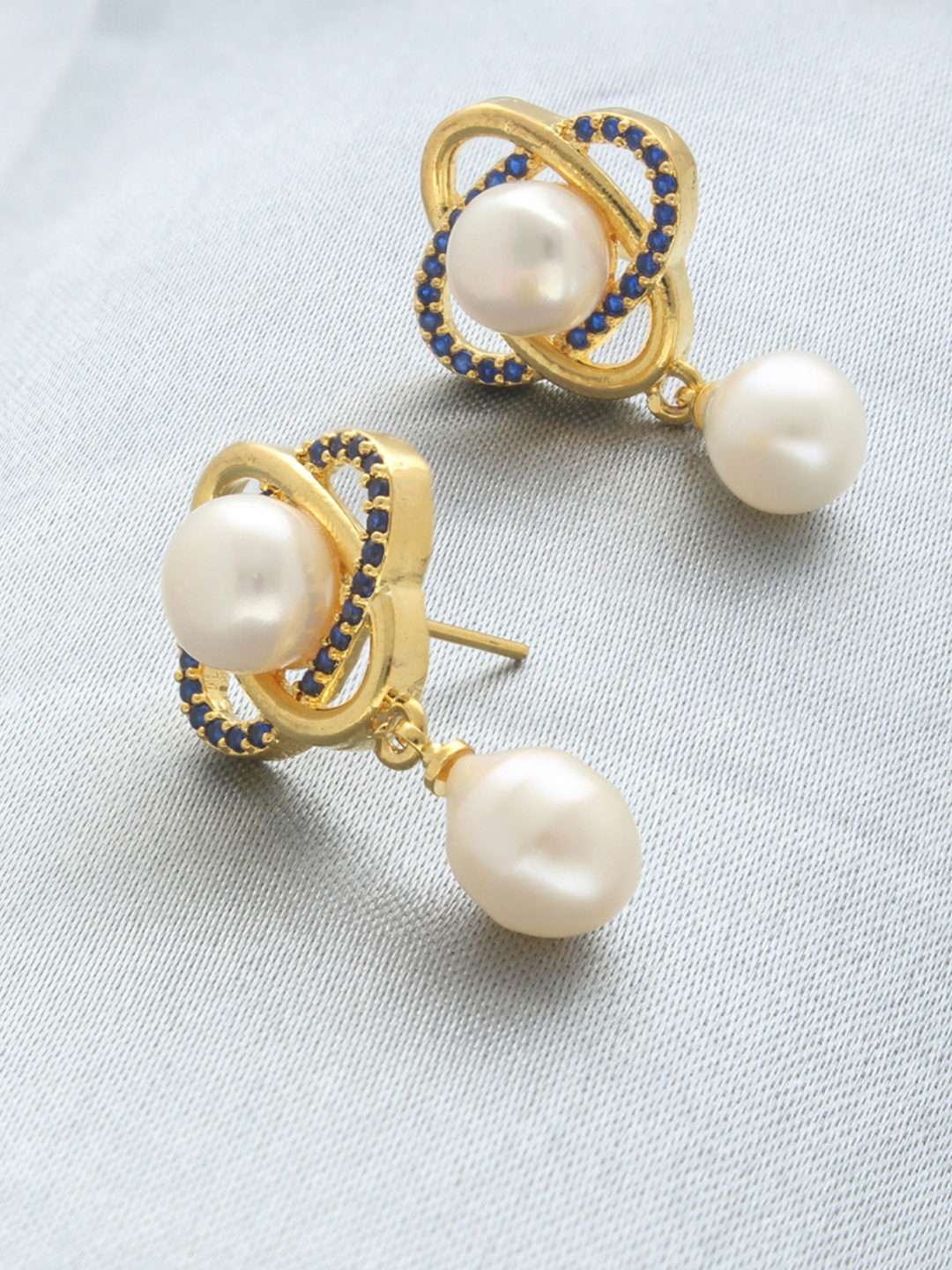 

Sri Jagdamba Pearls Dealer Gold-Plated Contemporary Pearl Drop Earrings, White