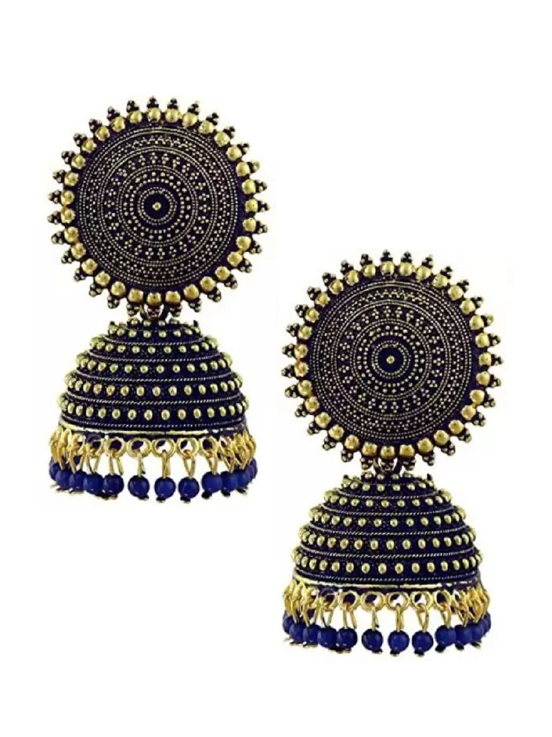 

JMBW INTERNATIONAL Beaded Oxidised Dome Shaped Jhumkas, Blue