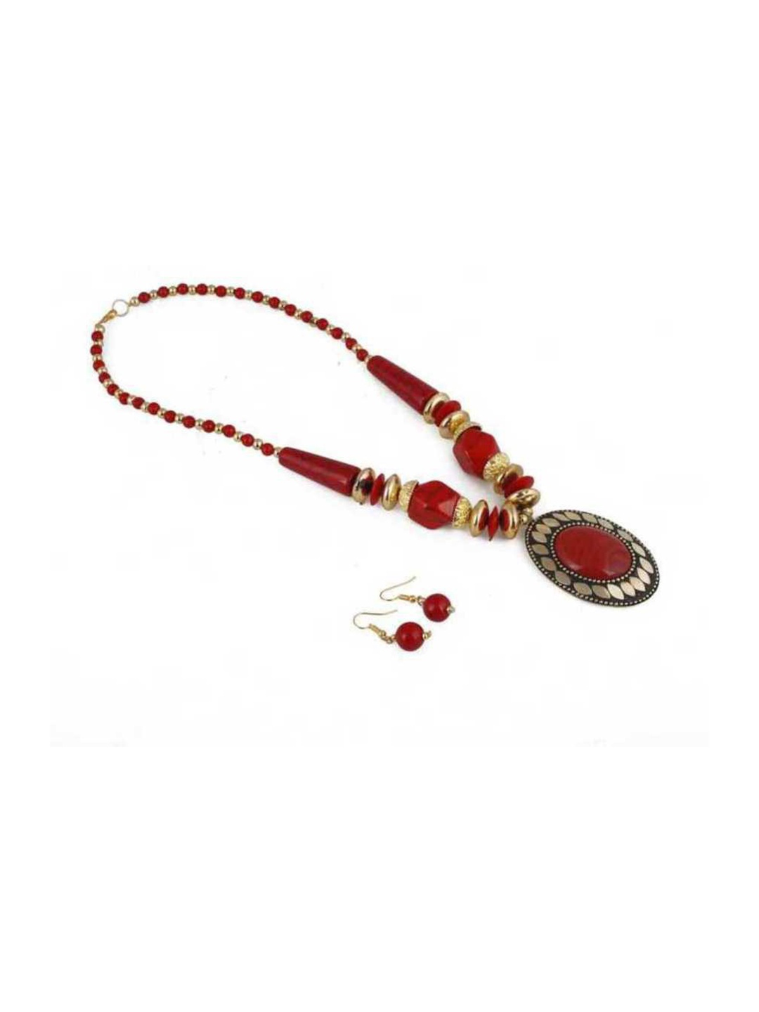 

JMBW INTERNATIONAL Beaded Necklace and Earrings, Red
