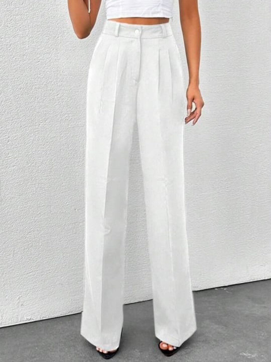 

BROADSTAR Women Smart Loose Fit High-Rise Easy Wash Pleated Trousers, White