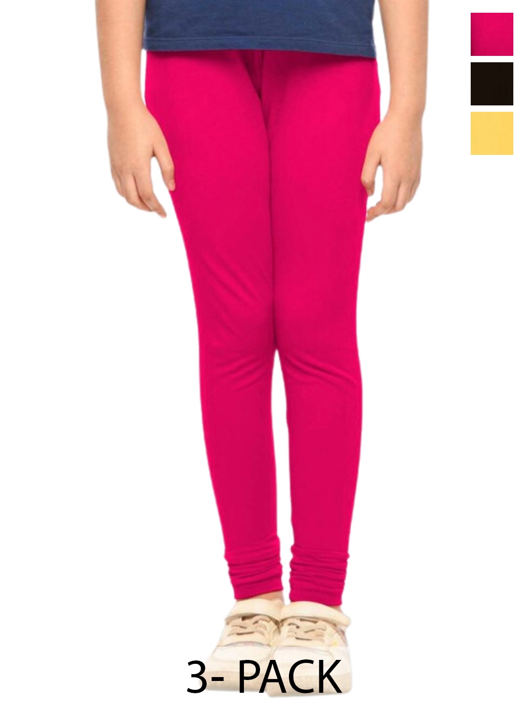 

Tik Tok WEARS Girls Pack Of 3 Mid-Rise Churidar-Length Leggings, Pink