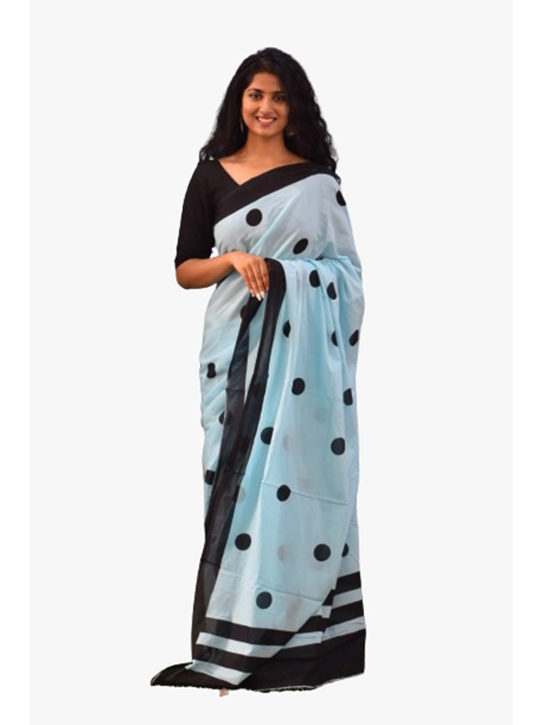 

clothonus Ikat Polka Dot Pure Cotton Saree, Turquoise blue