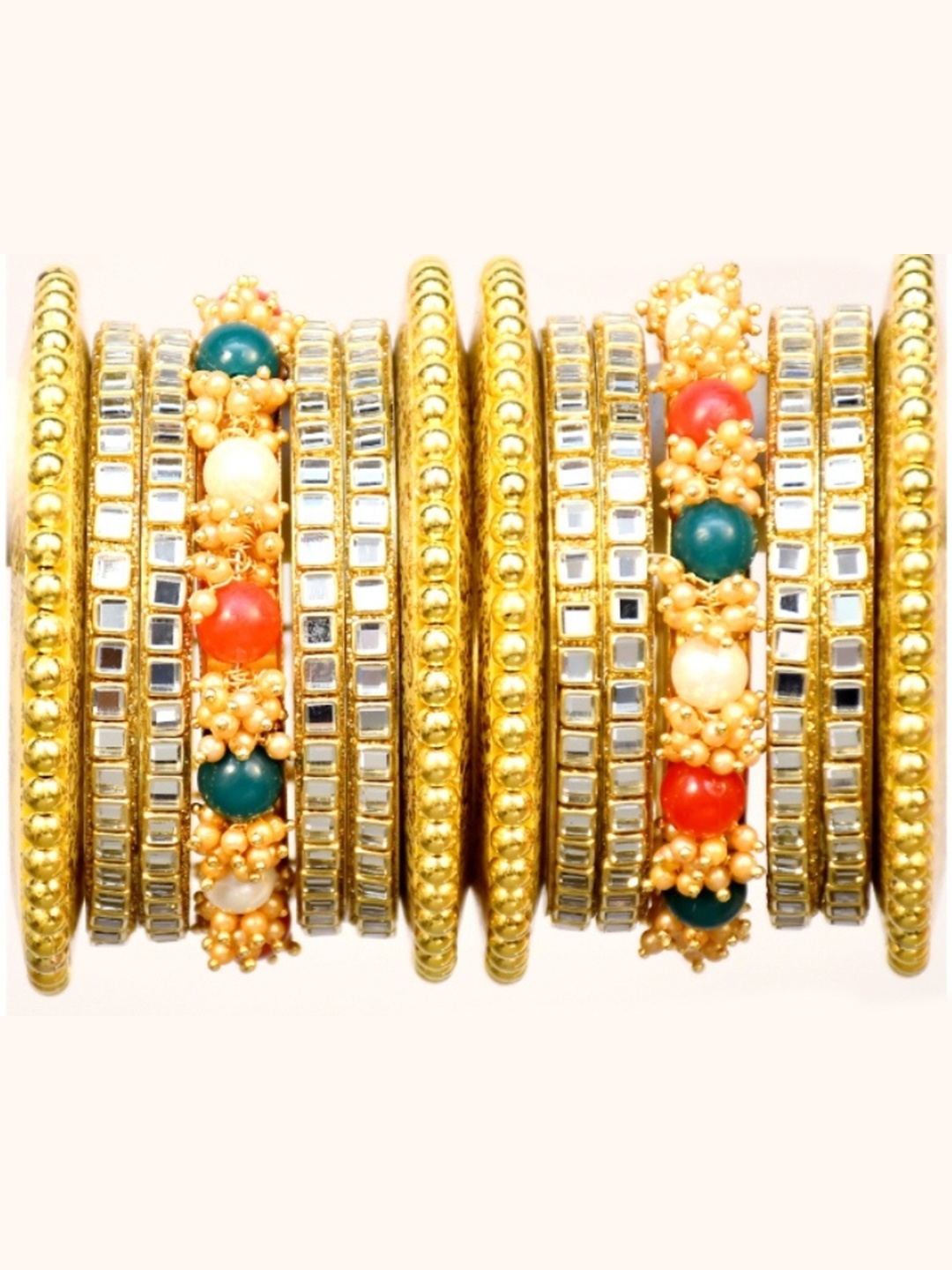 

Zindura Set Of 2 Gold-Plated Stone-Studded & Beaded Bangles