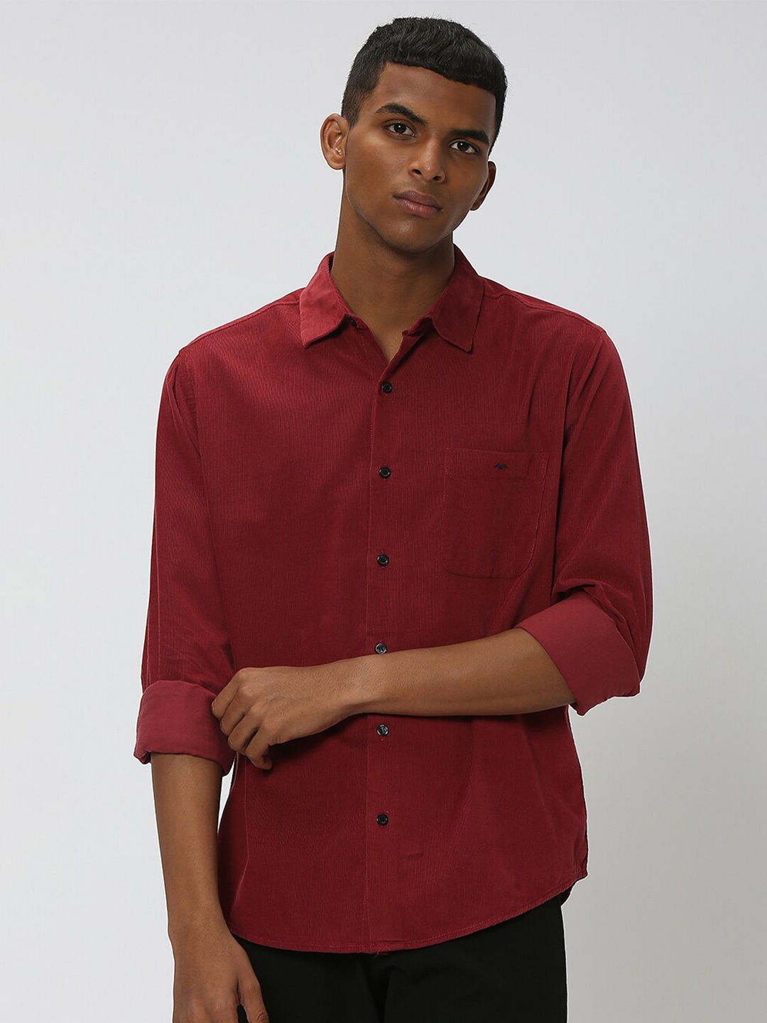 

Mufti Slim Fit Spread Collar Long Sleeve Pocket Cotton Casual Shirt, Maroon