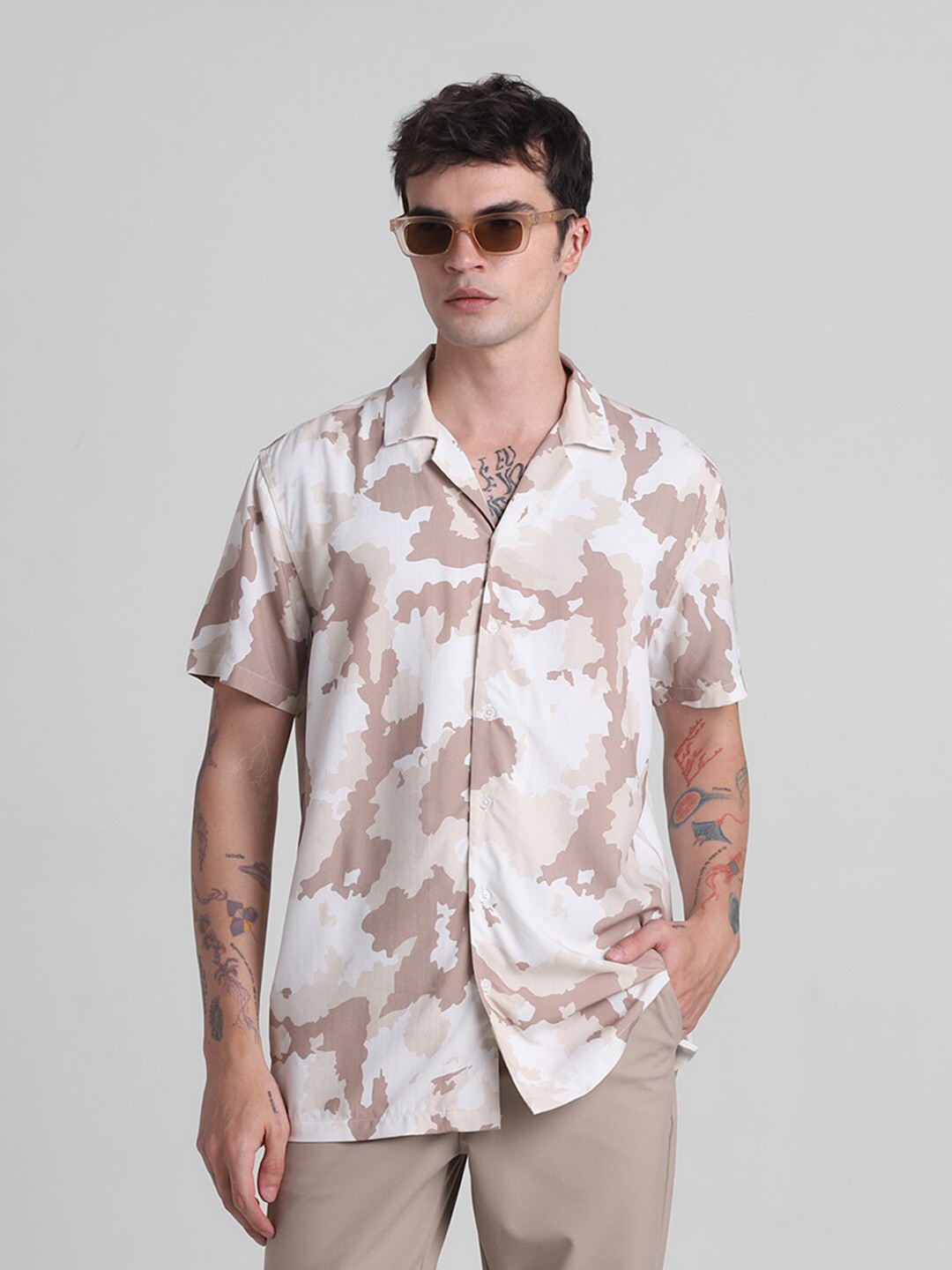 

Jack & Jones Abstract Printed Cuban Collar Shirt, Beige