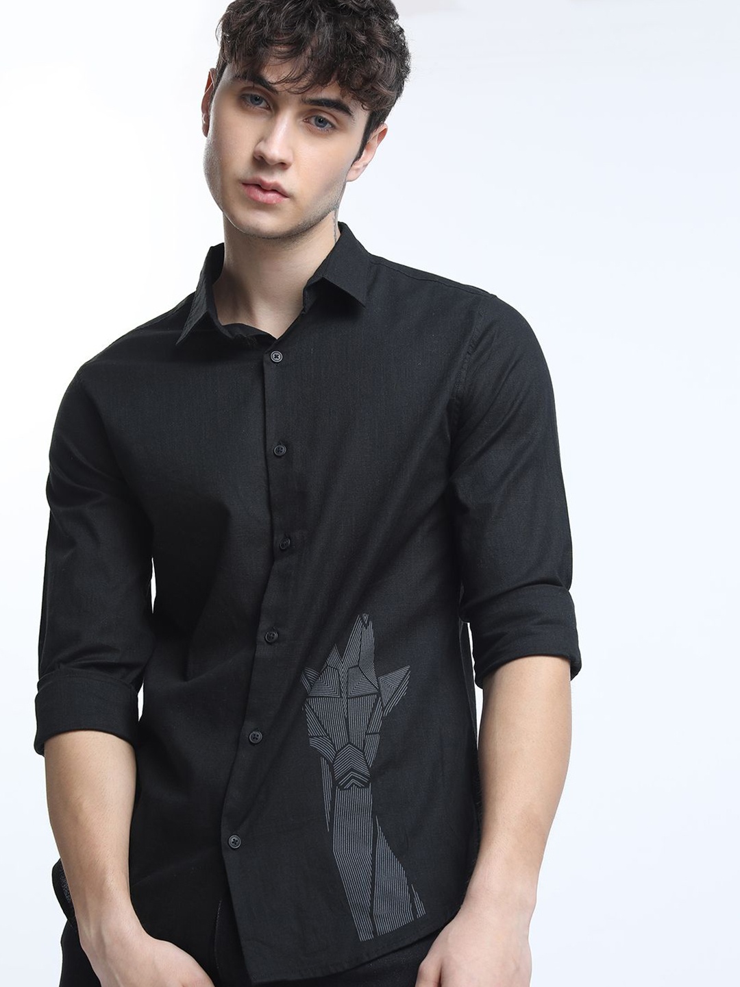 

Ketch Printed Casual Slim Fit Shirt, Black