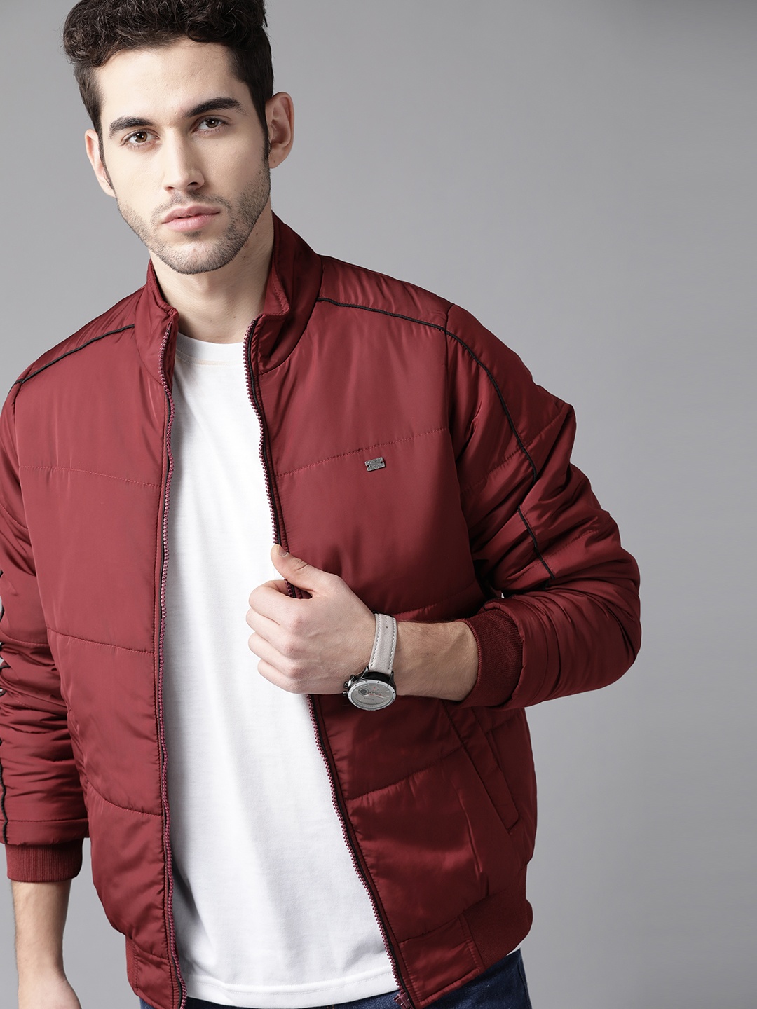 

Roadster Men Maroon Solid Padded Jacket