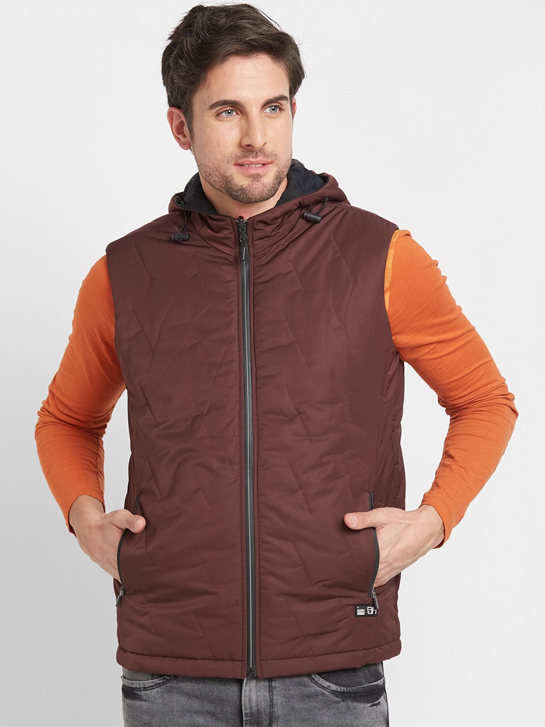 

Being Human Sleeveless Hooded Quilted Jacket, Maroon