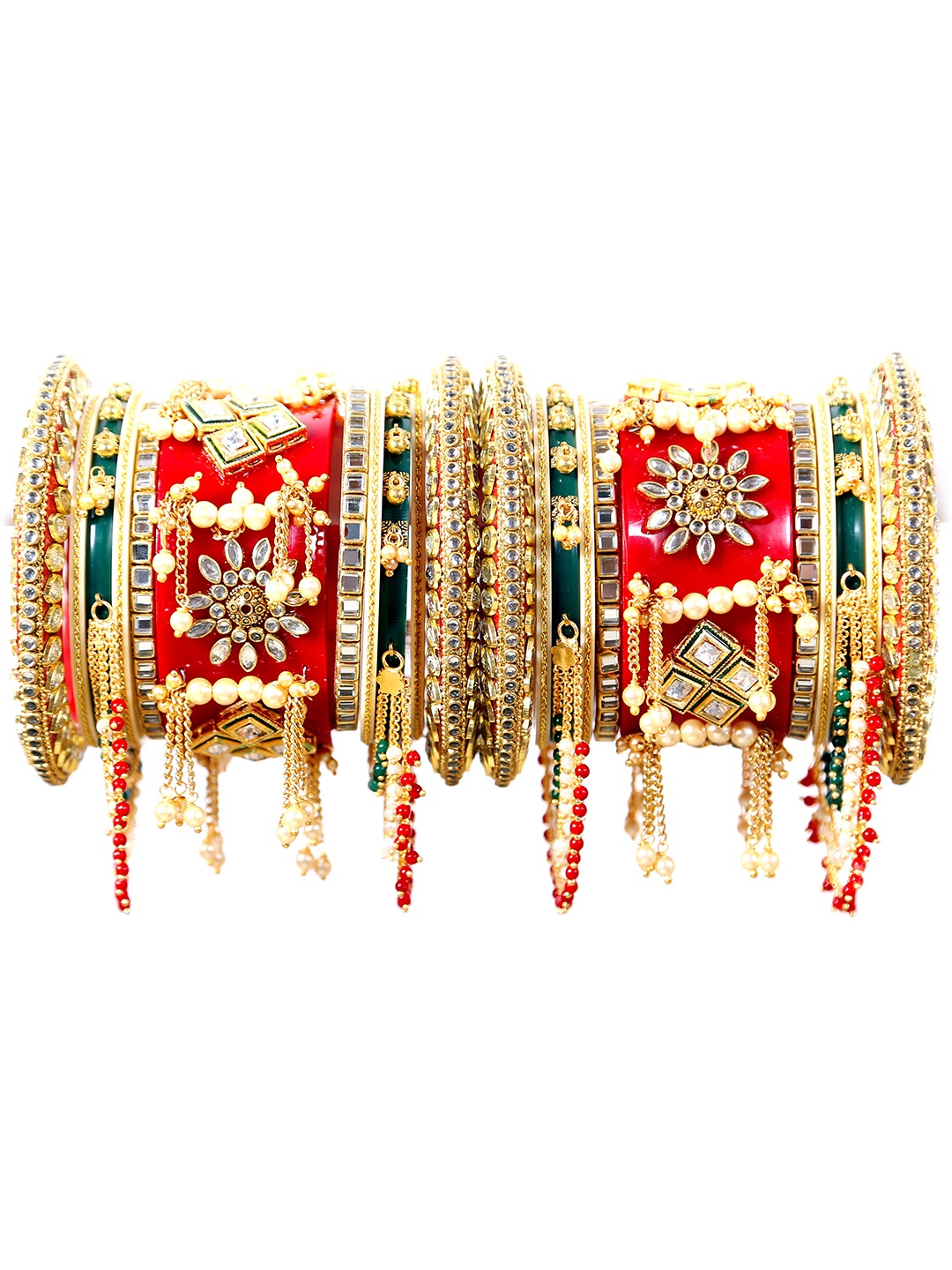 

Zindura Set Of 2 Gold-Plated Stone Studded & Pearls Beaded Chudas Bangles