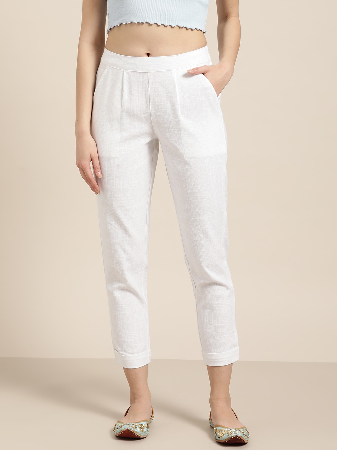 

The Roadster Lifestyle Co. Women Cotton Regular Trousers, White