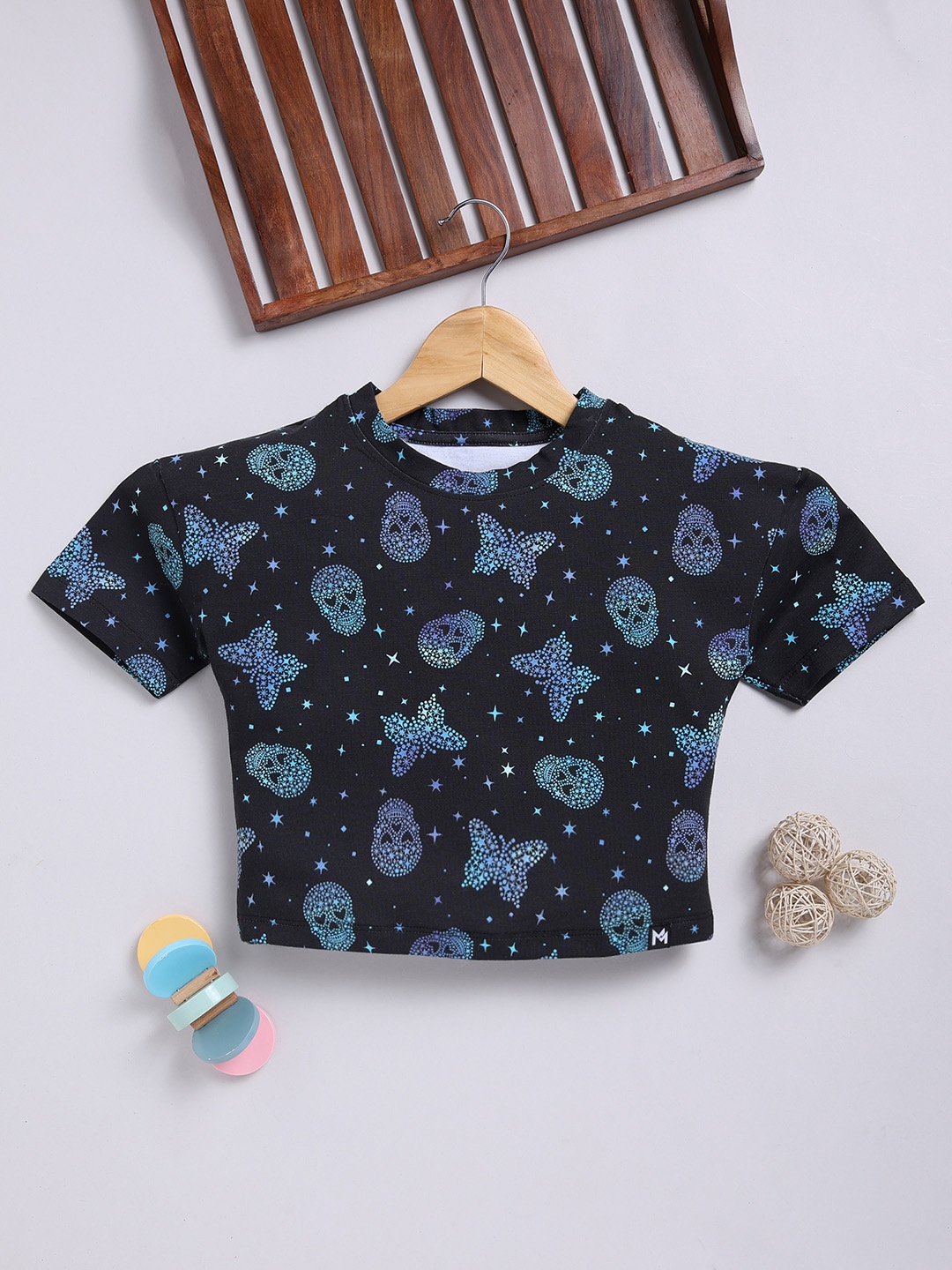 

YK X Minute Mirth Girls Conversational Printed Pure Cotton Crop Top, Multi