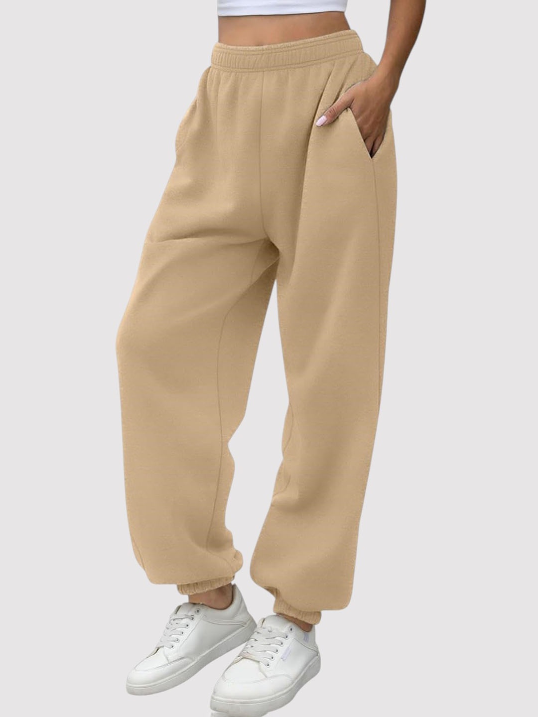 

Q-rious Women Loose Fit Mid-Rise Trousers, Beige