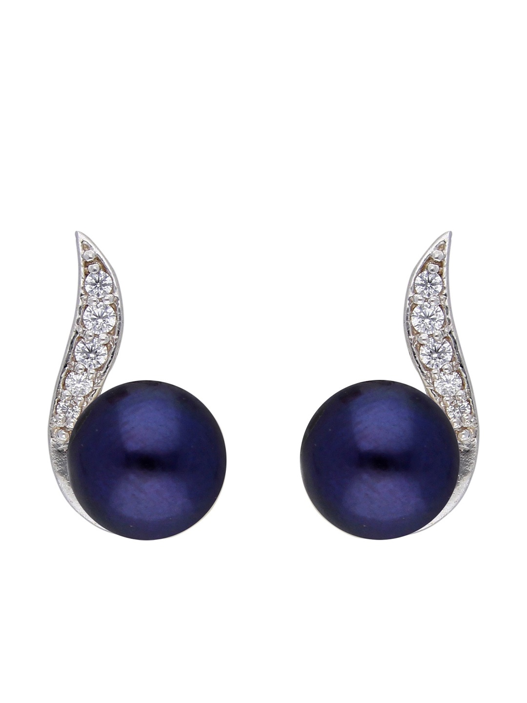 

Sri Jagdamba Pearls Dealer 925 Sterling Silver-Plated Contemporary Pearl Studs