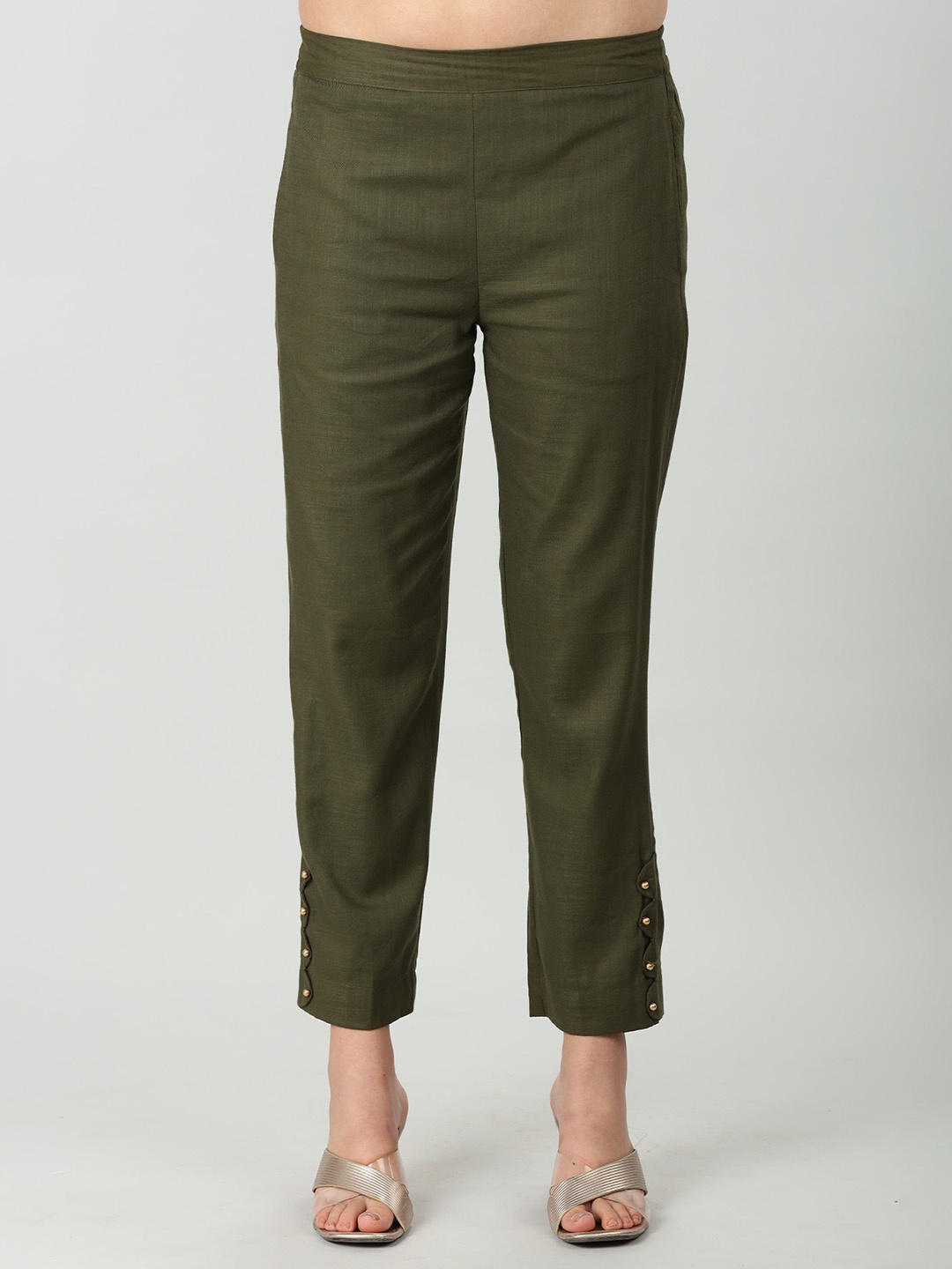 

Mustard Women Green Flared Knitted Palazzos