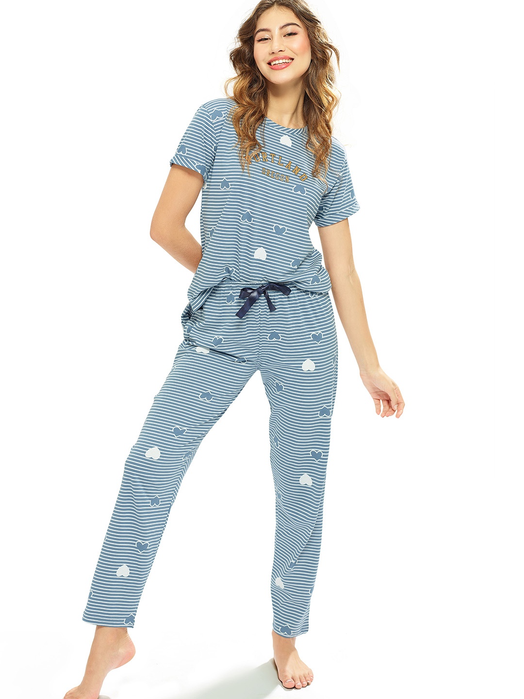 

Lotik Women Striped Night suit, Blue