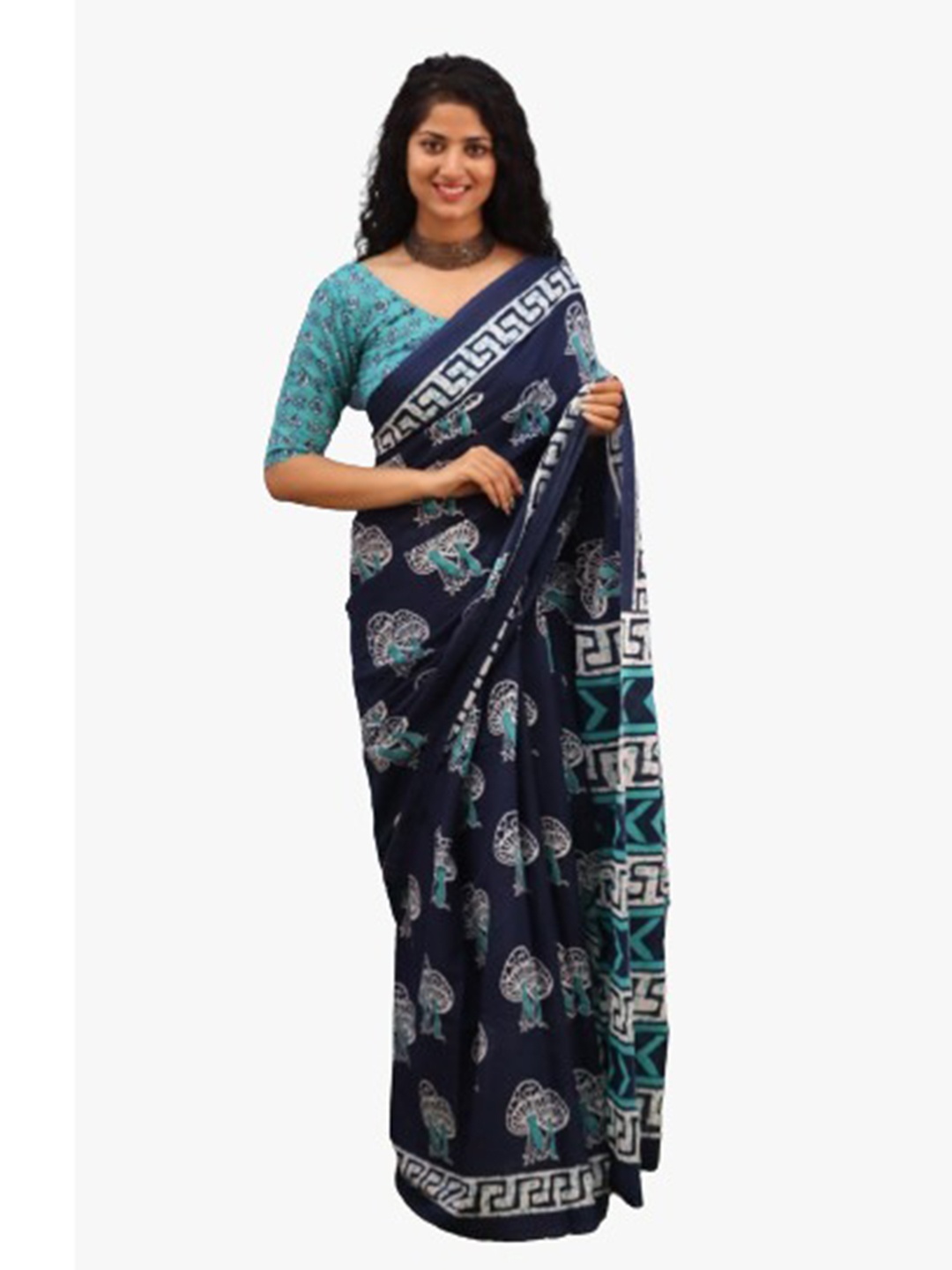 

TROPWEAR Ikat Ethnic Motif Pure Cotton Saree, Blue